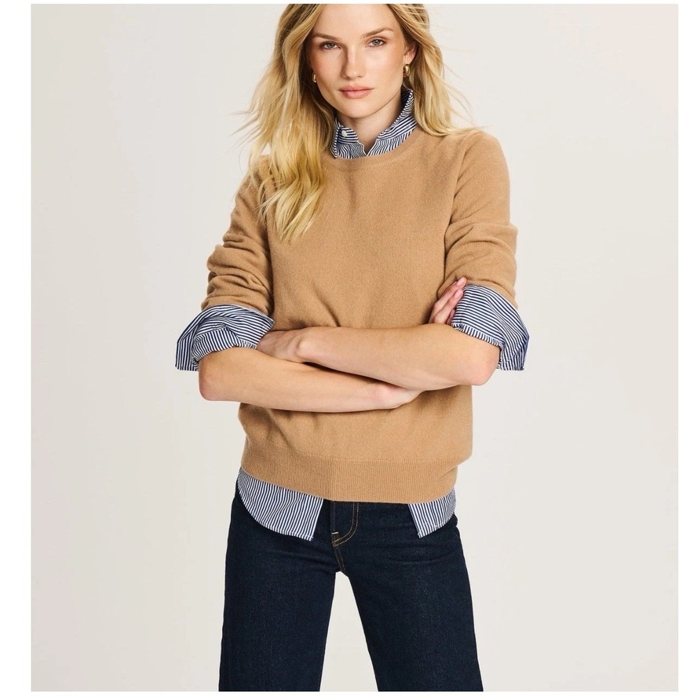 Naadam Original‎ Cashmere Sweater Camel Tan Crew Neck Ribbed Cuffs Classic Fit S